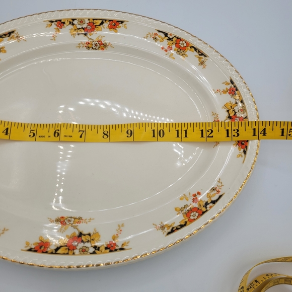 Vintage Johnson Bros. Old English Oval Serving Platter Navy Gold Orange Floral - Picture 10 of 12